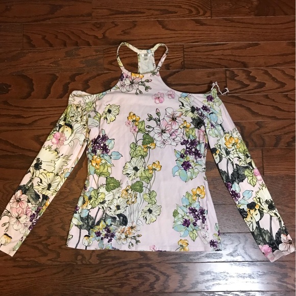 Guess woman’s large fl cold shoulder floral printed blouse - Picture 3 of 7